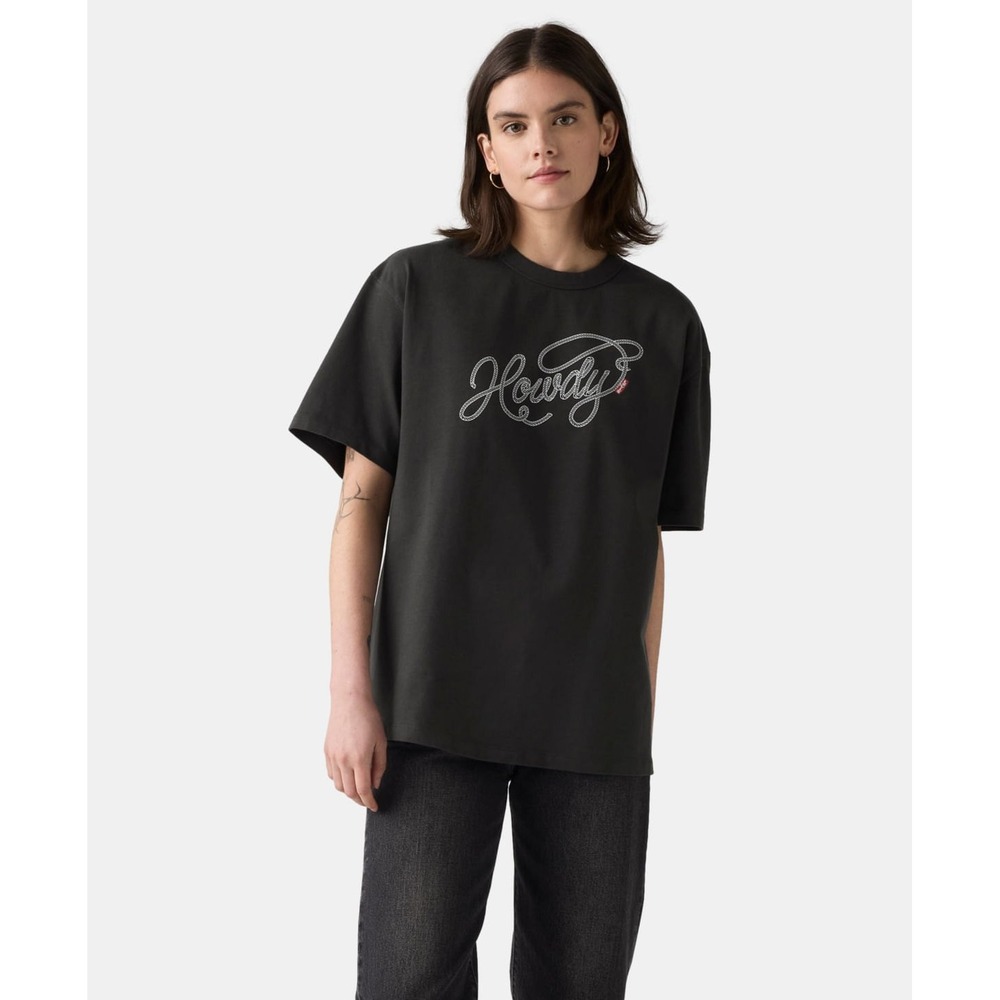 Levis Womens Relaxed Fit Howdy Graphic T-Shirt Gray Oversized XS
